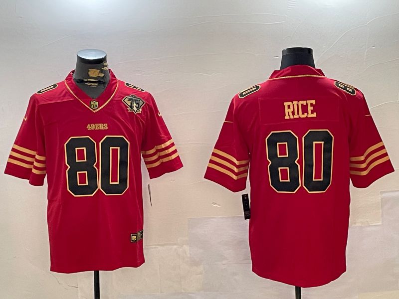 Men San Francisco 49ers 80 Rice Red Gold 2024 Nike Limited NFL Jersey style 1230